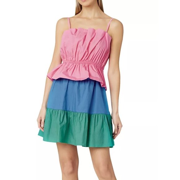 NEW Milly Nina Tiered Colorblock Mini Dress Ruffle Poplin Pink Blue Women's S - Picture 13 of 13